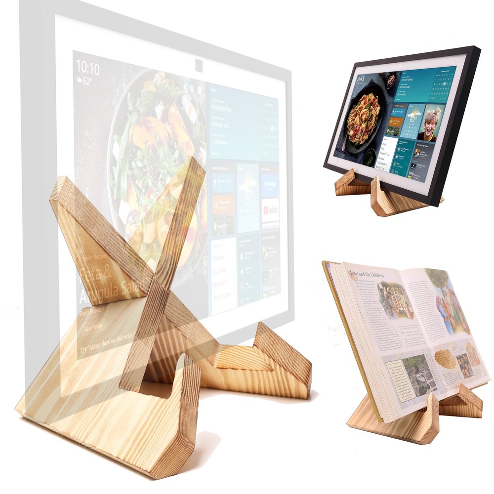 Solid Wood Tablet Computer Stand Echo Show 15 21 Horizontal Vertical Light Brown