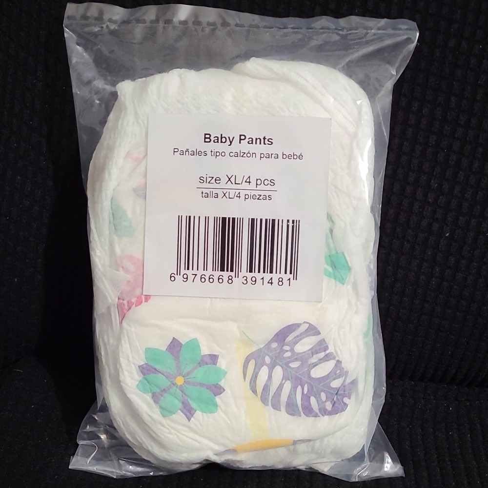 Baby Pants Basic Diapers Size XL 4 Pack White Multicolor Disposable Unisex