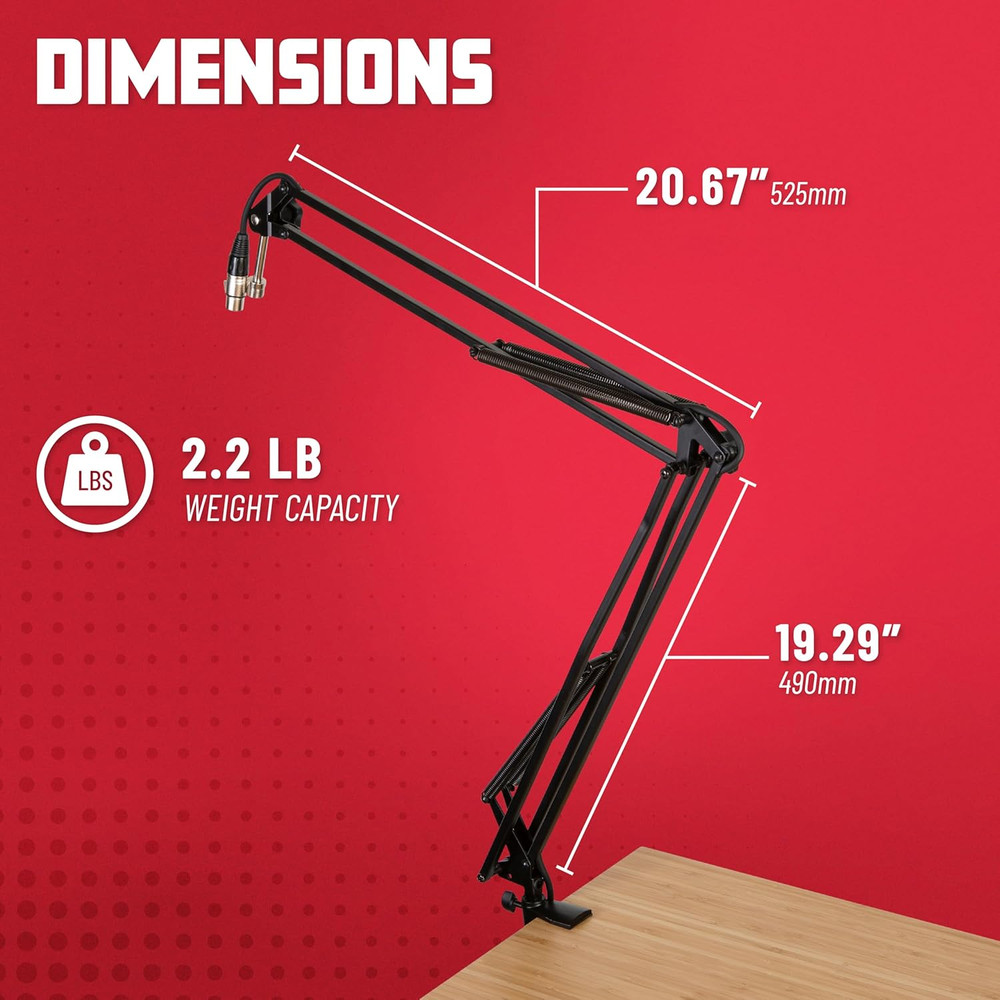 Spring-Loaded Desk-Mounted Microphone Boom Arm for Broadcasts, Podcasts, Content