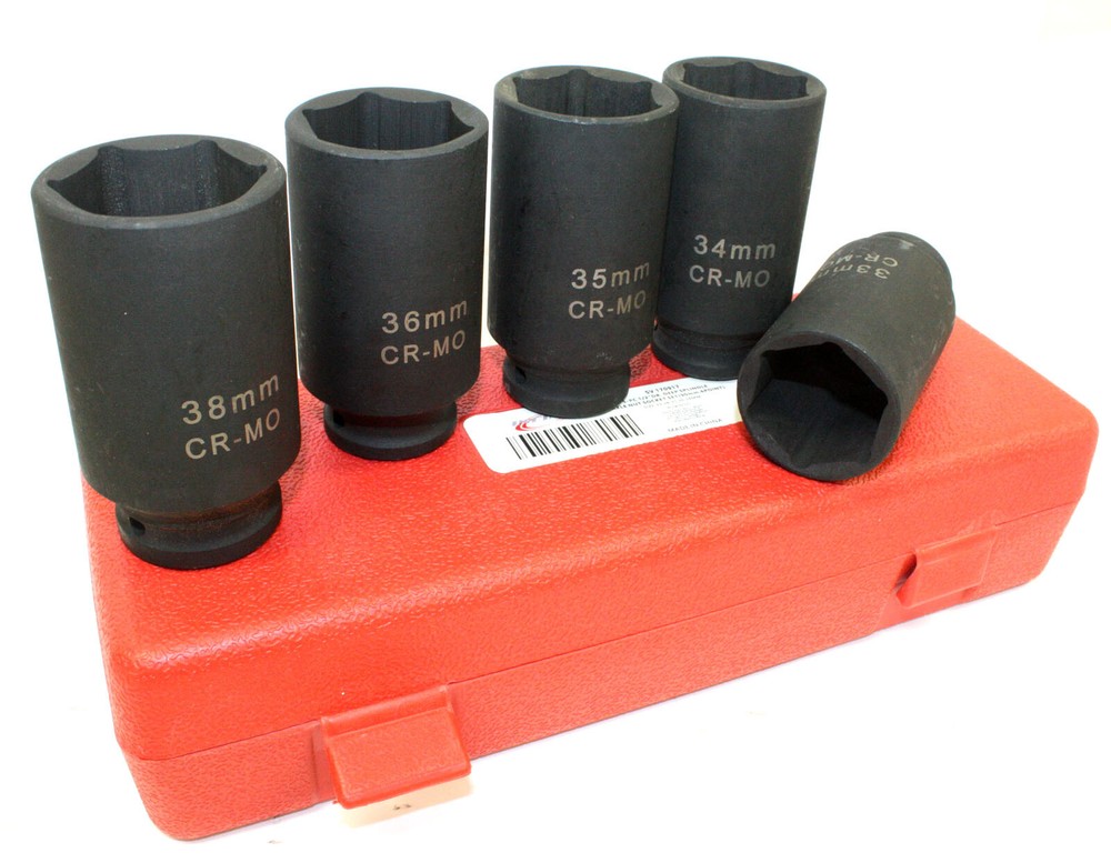 5PC 1/2" Dr. METRIC FRONT & BACK WHEEL SPINDLE AXLE NUT DEEP IMPACT SOCKET SET