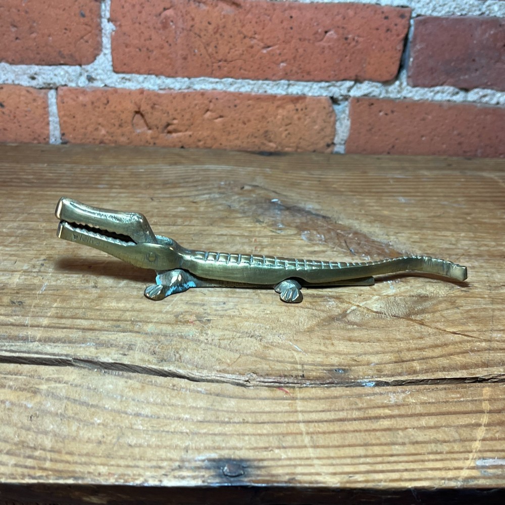 Vintage Brass Alligator Nutcracker 8" Figural Crocodile Kitchen Tool