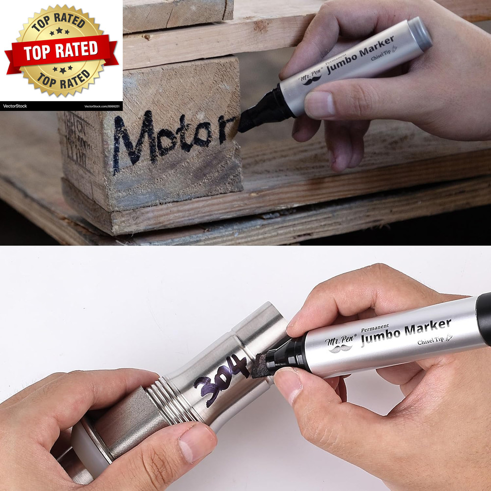 Jumbo Permanent Markers, 4 Pack, Chisel Tip, Black, Thick, Large, Wide Tip