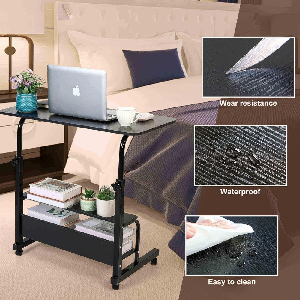 Adjustable Height Mobile Computer Desk Small Space Rolling Table W/ Wheels Desk
