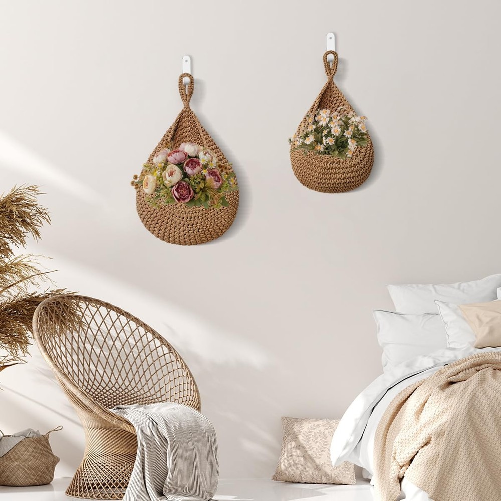 4 Pack Hanging Fruit Baskets for Kitchen-Boho Wall Hanging Basket with 8 Pcs ...