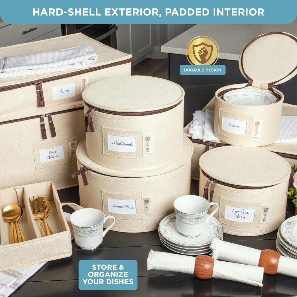 Hold N’ Storage Hard Shell Containers Beige Stackable 12-Pieces for Dinnerware