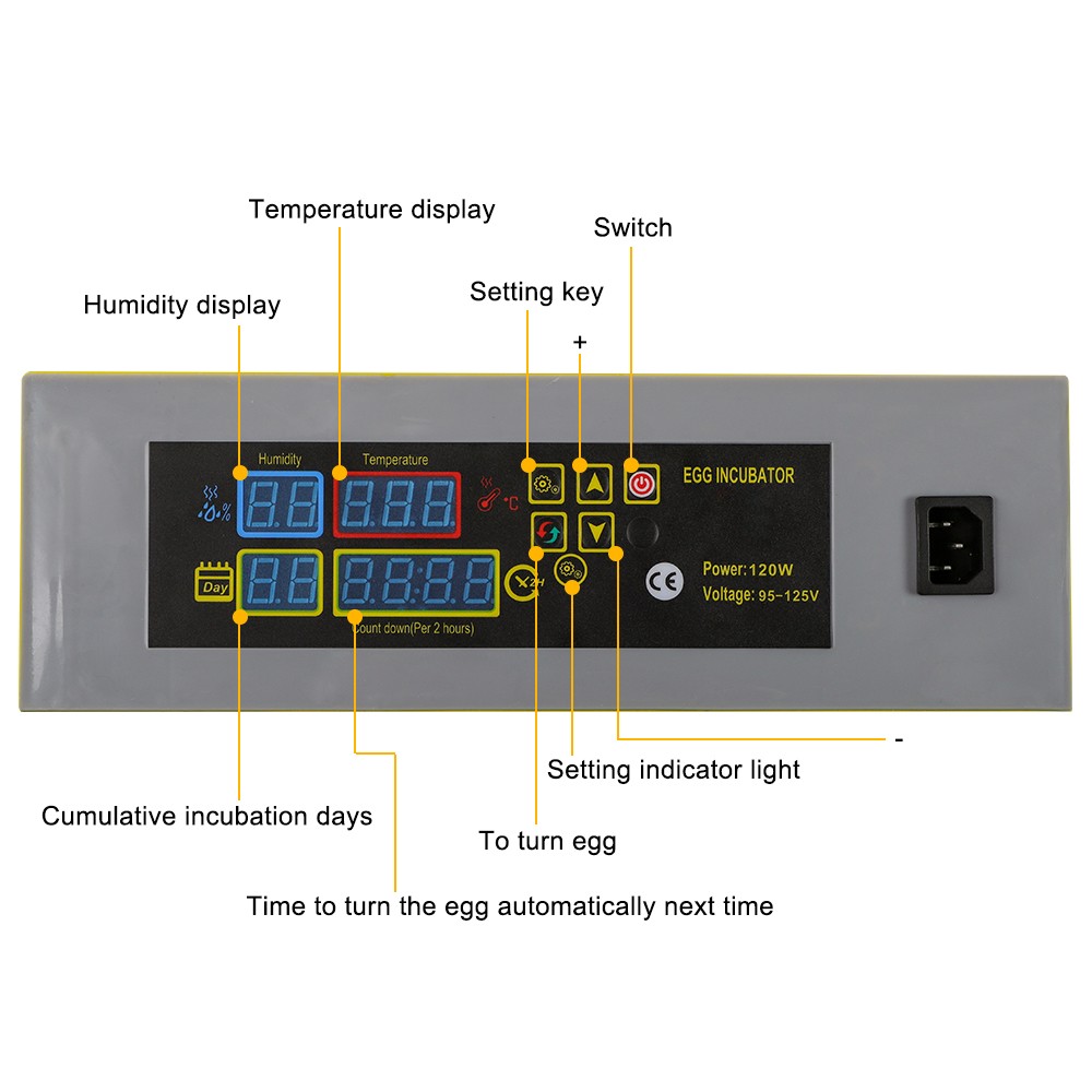 2 in 1 Egg Incubator Automatic Turner 48-96 Egg Hatching Temp & Humidity Control
