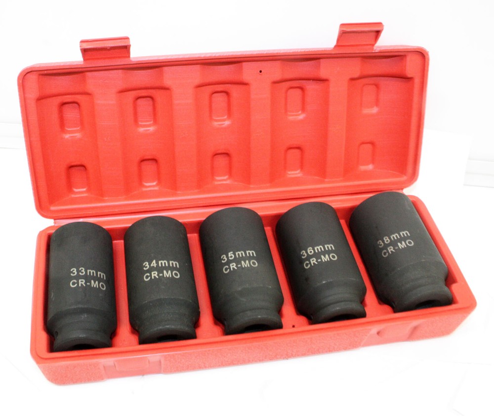 5PC 1/2" Dr. METRIC FRONT & BACK WHEEL SPINDLE AXLE NUT DEEP IMPACT SOCKET SET
