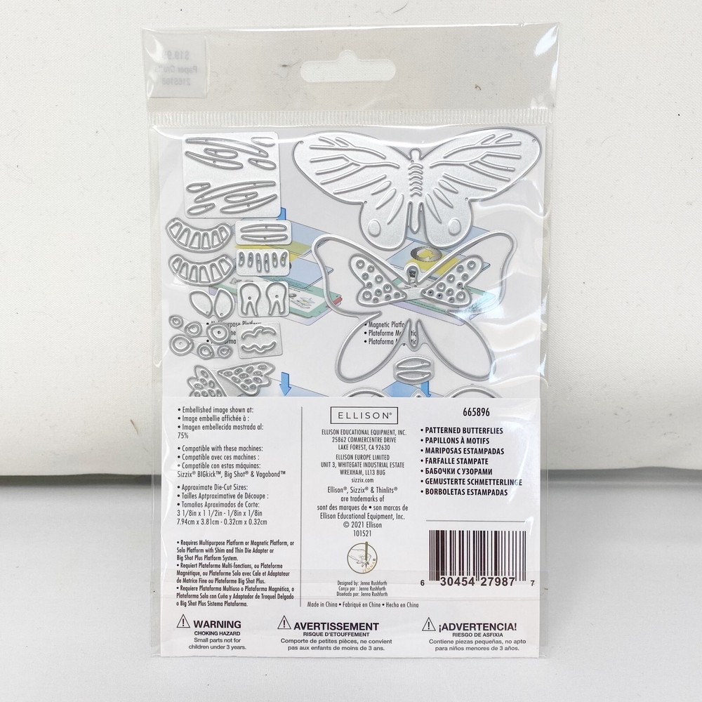 Sizzix Thinlits Patterned Butterflies Cutting Dies by Jennar 665896 NEW