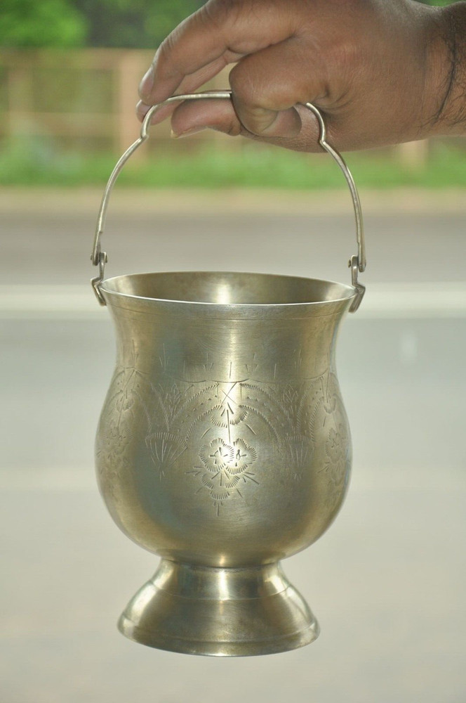 Vintage Brass Engraved Handcrafted Unique Shape Ice Cube Bucket/Box