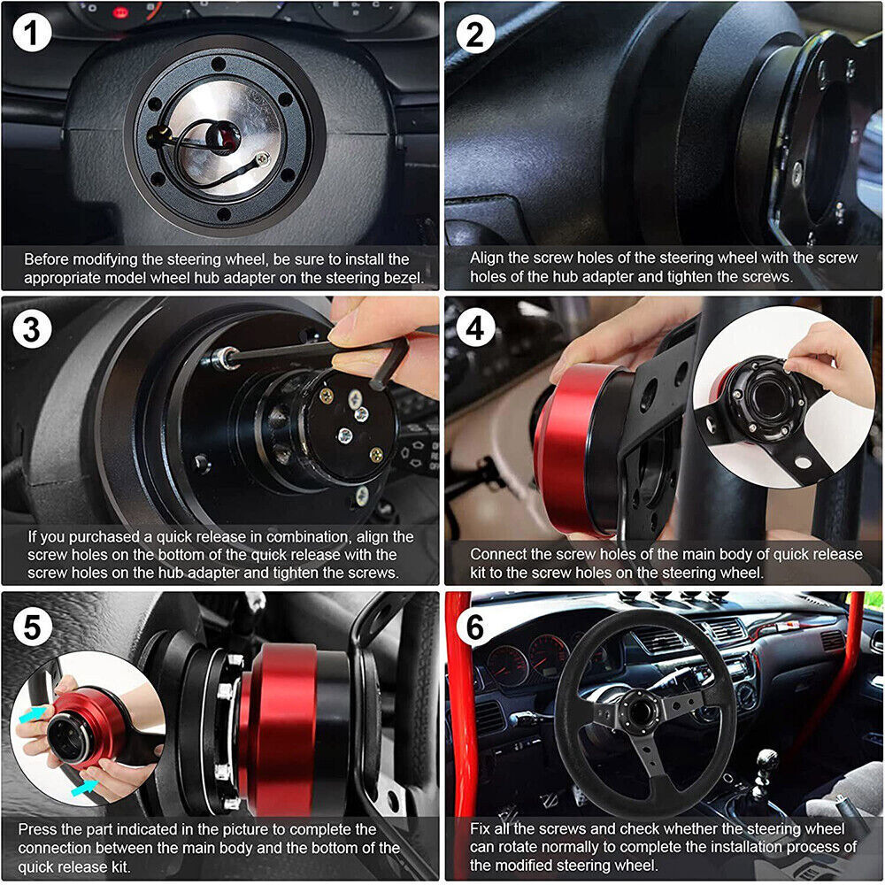 12.5" Universal Red D Shape Racing Steering Wheel w/ Quick Release Adapter Kit