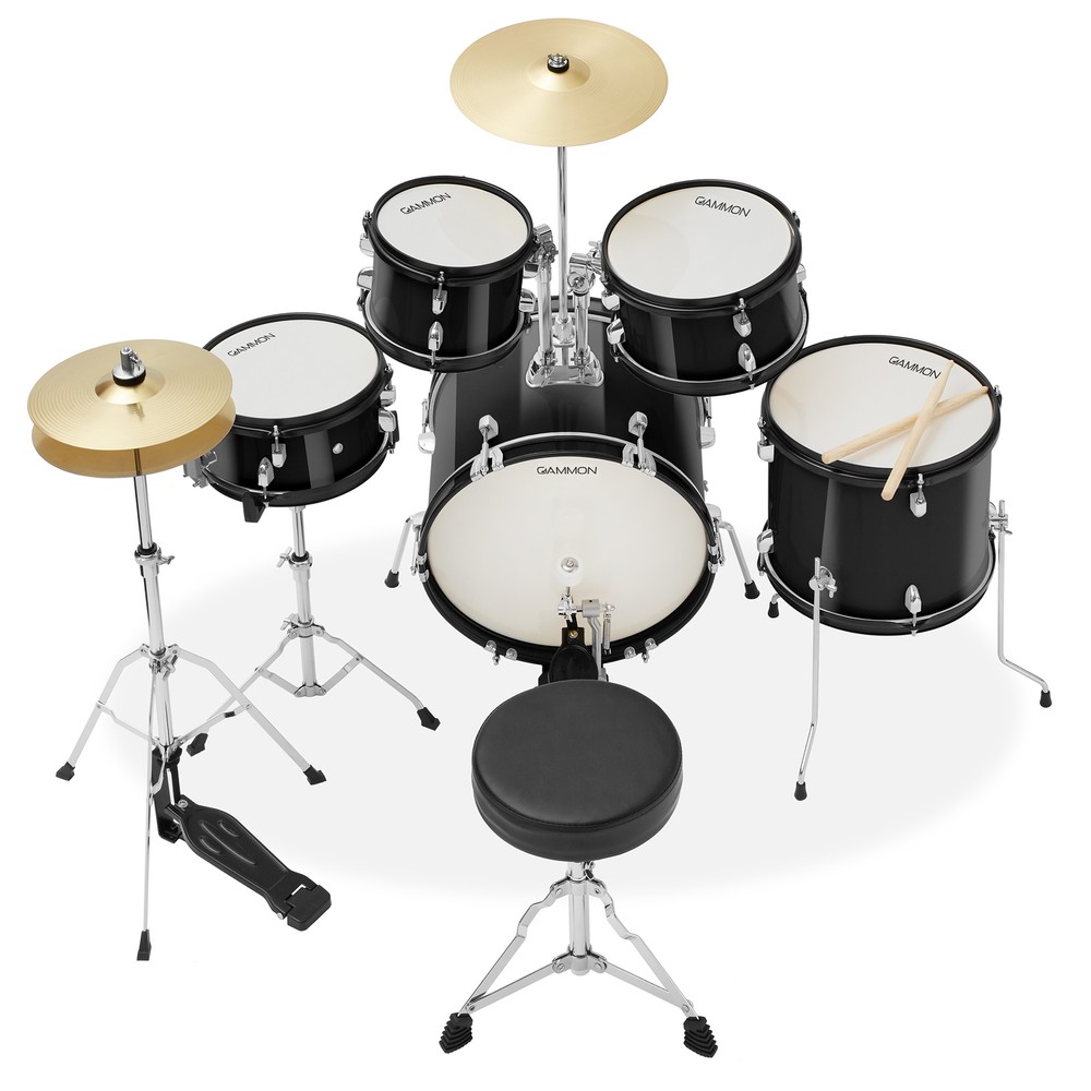 5-Piece Junior Drum Set, Beginner Percussion Kit with Stool and Stands