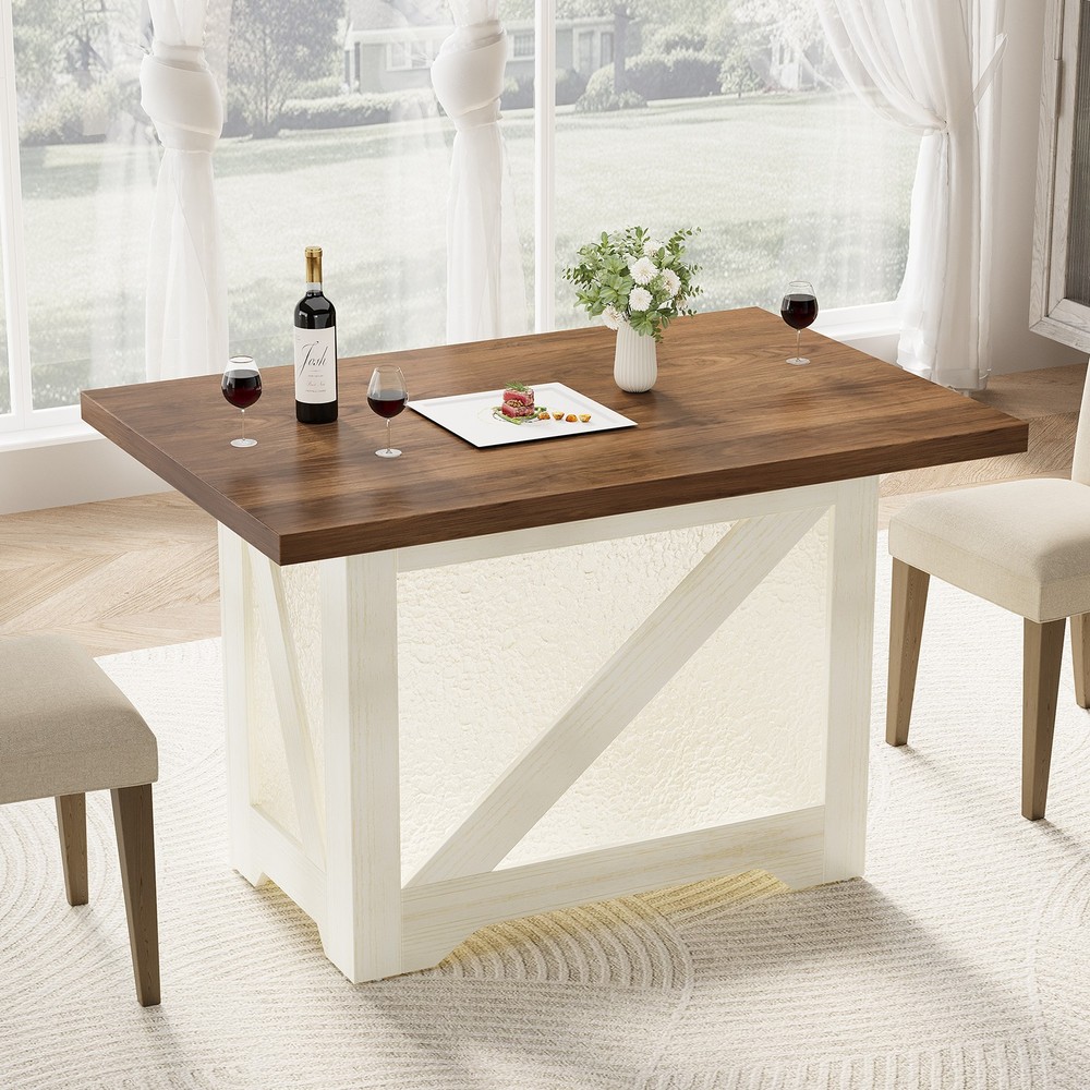 47 Inch Farmhouse Dining Table for 4, Rectangular, Translucent Acrylic X-Base,