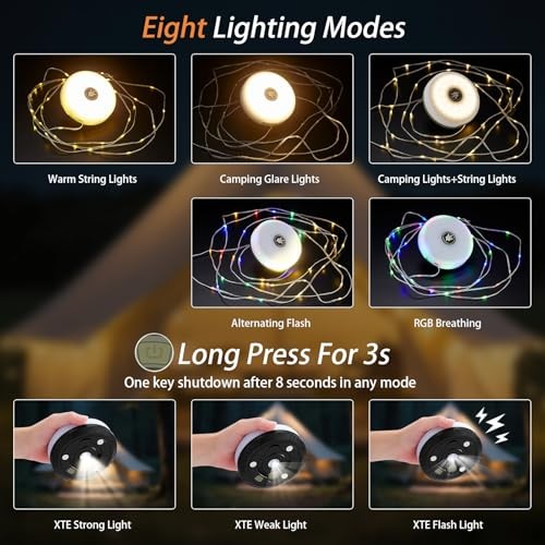 Camping String Lights, 4 in 1 Portable Camping Light Rechargeable, 1 Pack Black