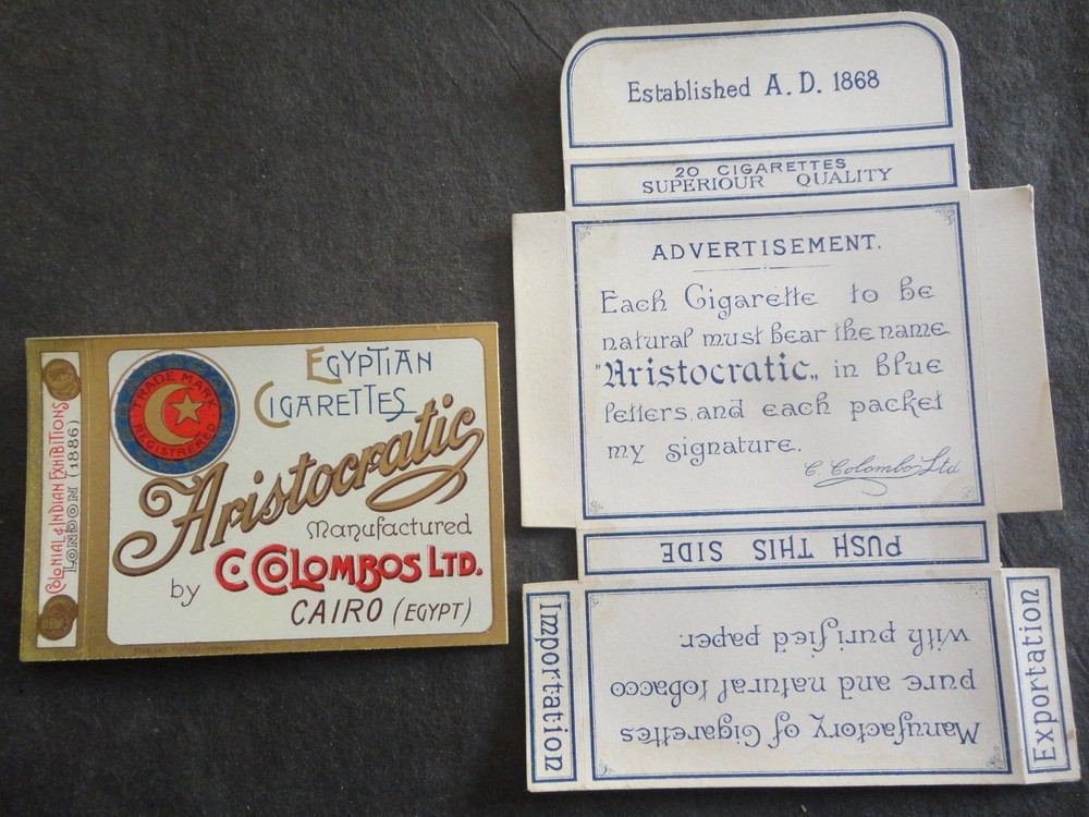 C.COLOMBOS LTD ARISTOCRATIC CAIRO-EGYPT CIGARETTE PACKET