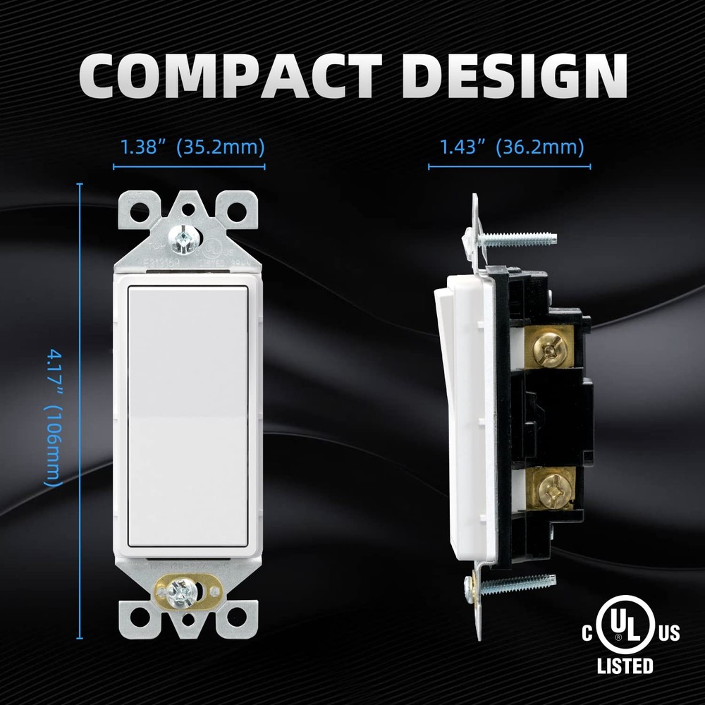 ELEGRP Single Pole Light Switch 15A 120-277V Decorator Paddle 10 Pack