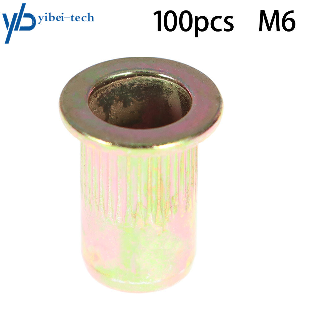 Pack 100 M6 Metric Carbon Steel Rivet Nut Flat Head Threaded Insert Nutsert