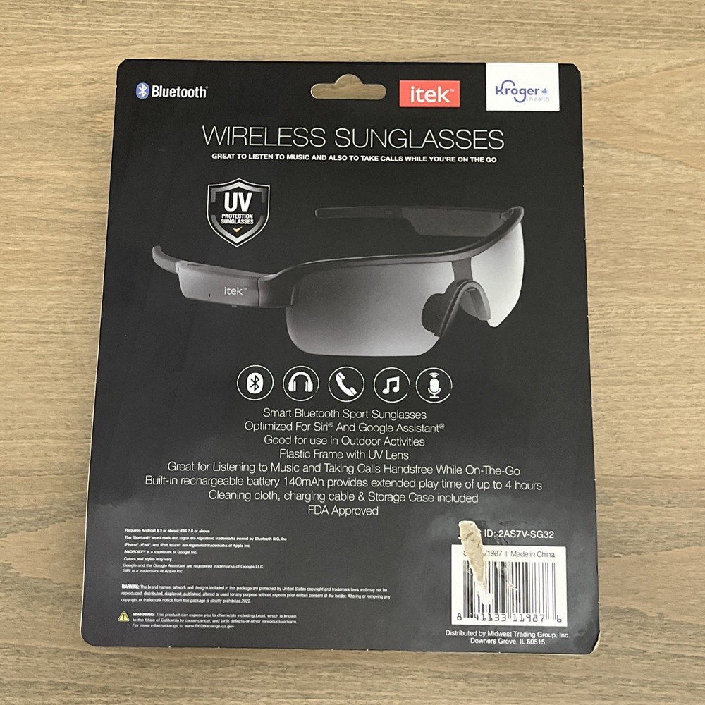 Itek Smart UV Protect Sunglasses Bluetooth Android iPhone Siri Wireless BadPkg