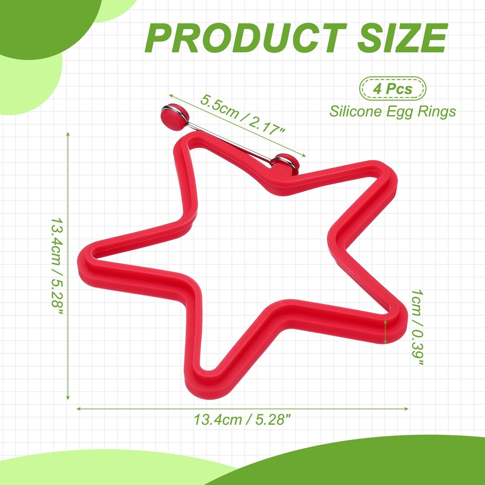 4 Pcs Star Egg Rings, Silicone Egg Pancake Rings Set, Red