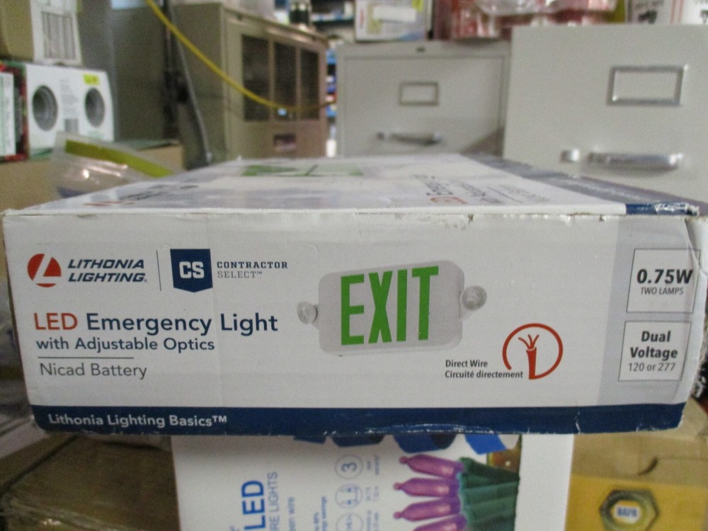 Lithonia Lighting 120/277-Volt LED White Hardwired Green Exit Light with Lights