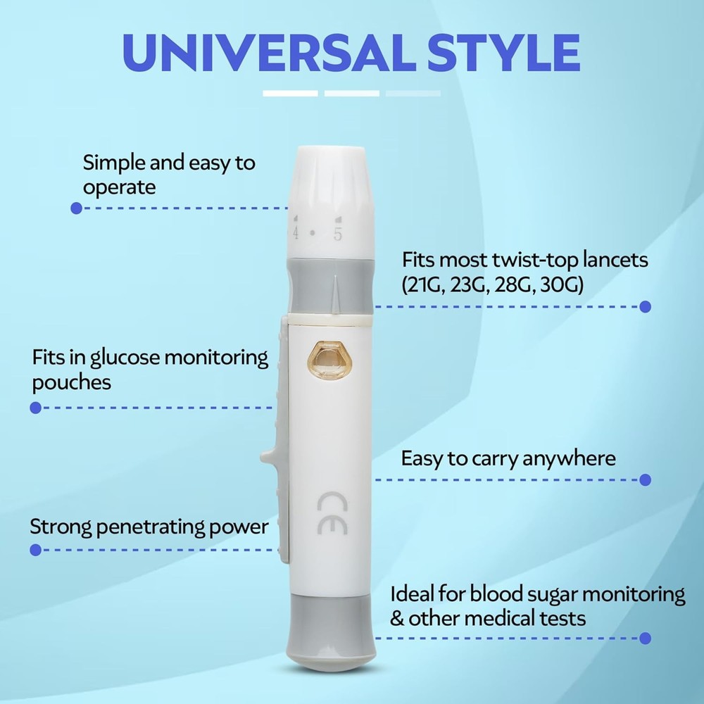 One Step Lancing Device Pen, 5 Depth Settings, Less Pain Design, Blood...