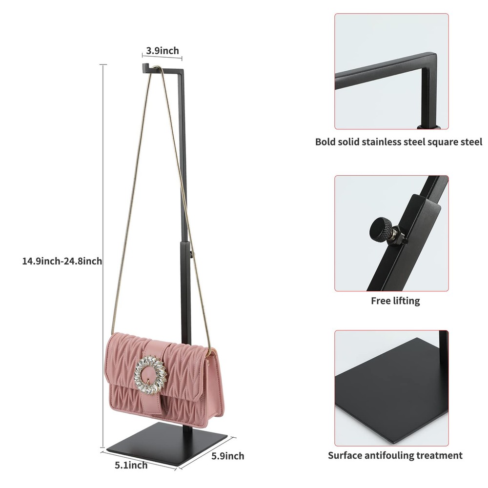 Purse Display Stand - 2 Pack Solid Black Bag Display Rack Stands, Counter Adj...