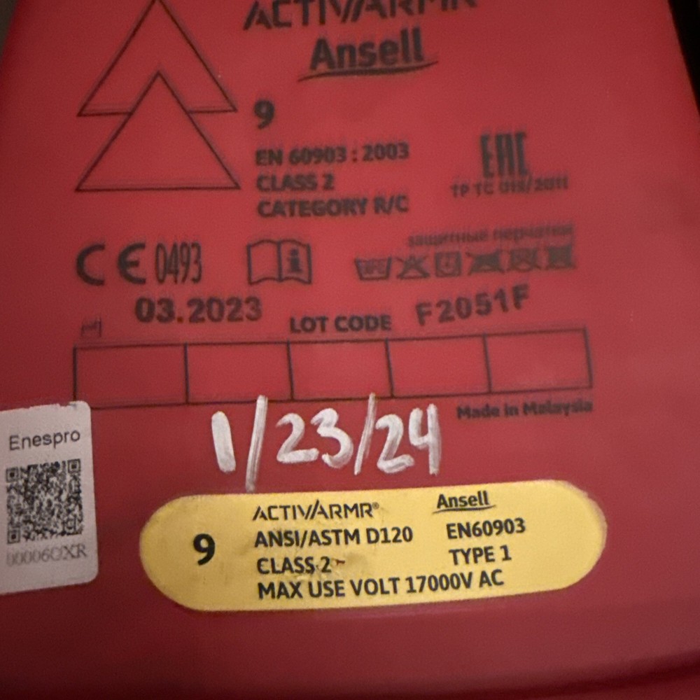 Ansell Class 2 Type 1 Electrical Gloves Max Volt 17000v AC