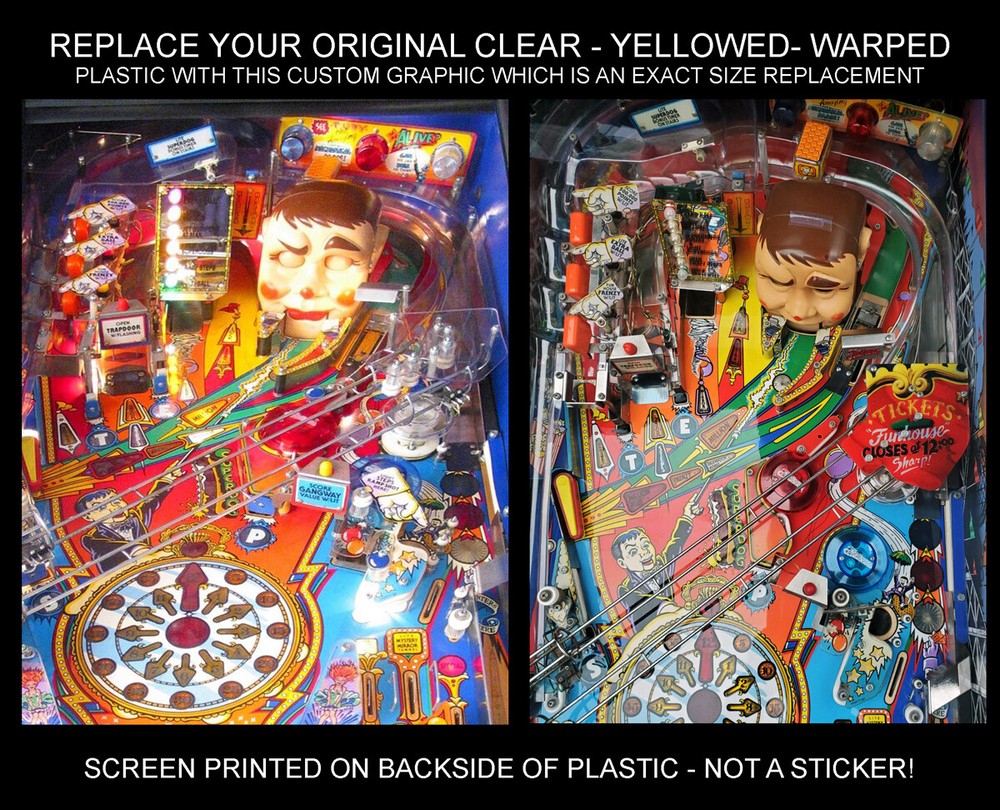 Williams Funhouse Pinball Machine Lower Right Clear Plastic with Custom Graphics