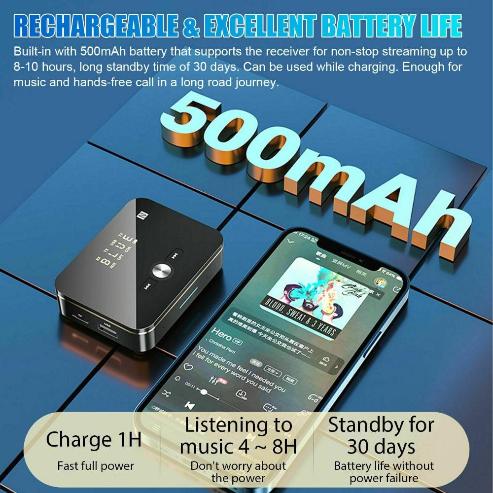 LED Display NFC Bluetooth 5.0 Transmitter Receiver Remote Control Type-C Adapter