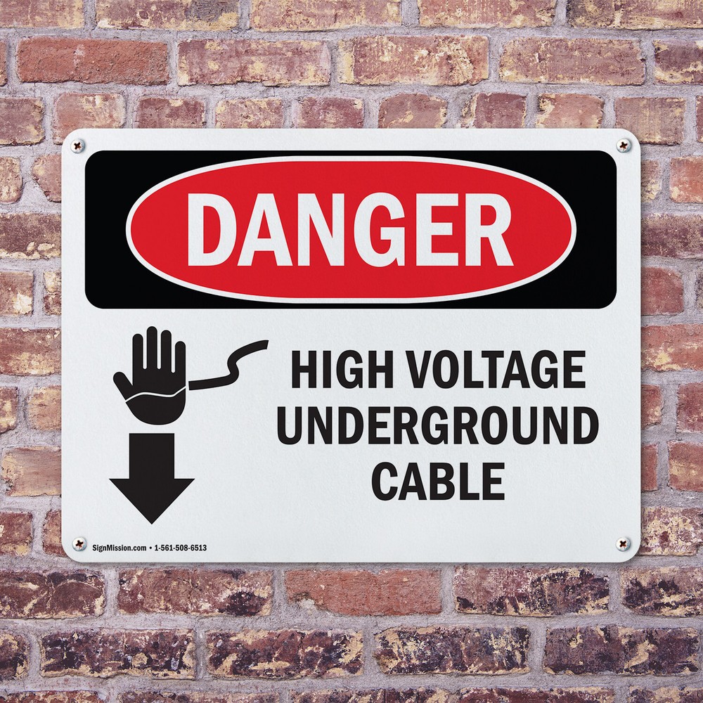(2 Pack) High Voltage Underground Cable OSHA Danger Sign Decal Metal Plastic