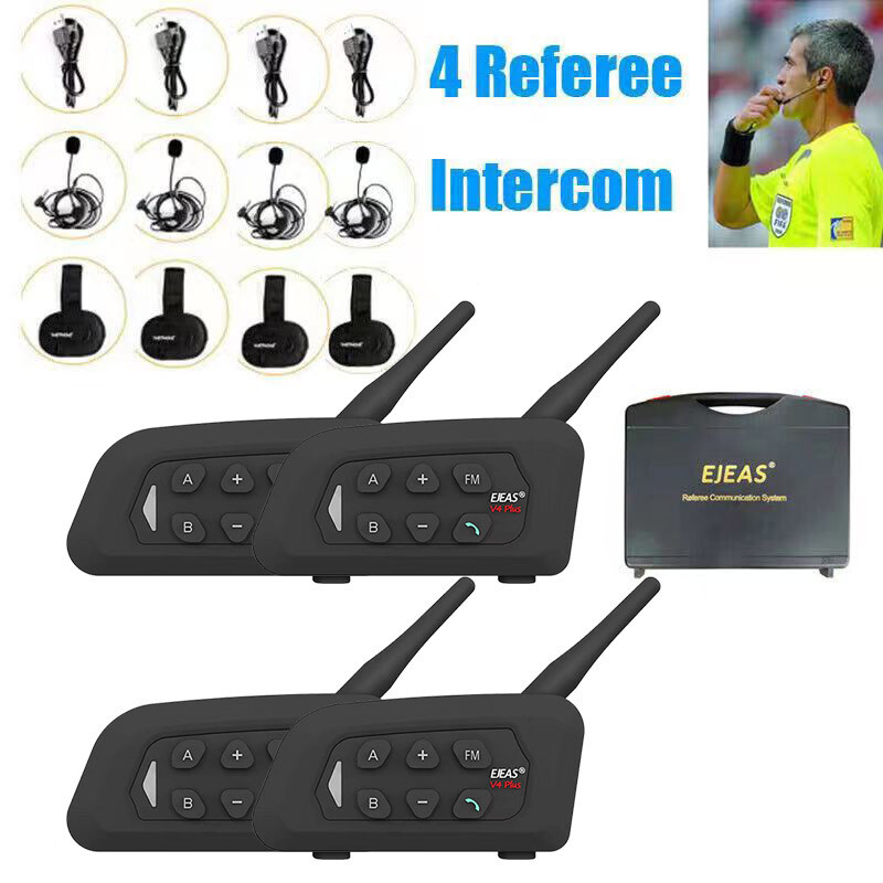 4pcs Full Duplex Football Referee Bluetooth Headset Intercom Kit with Pro Box