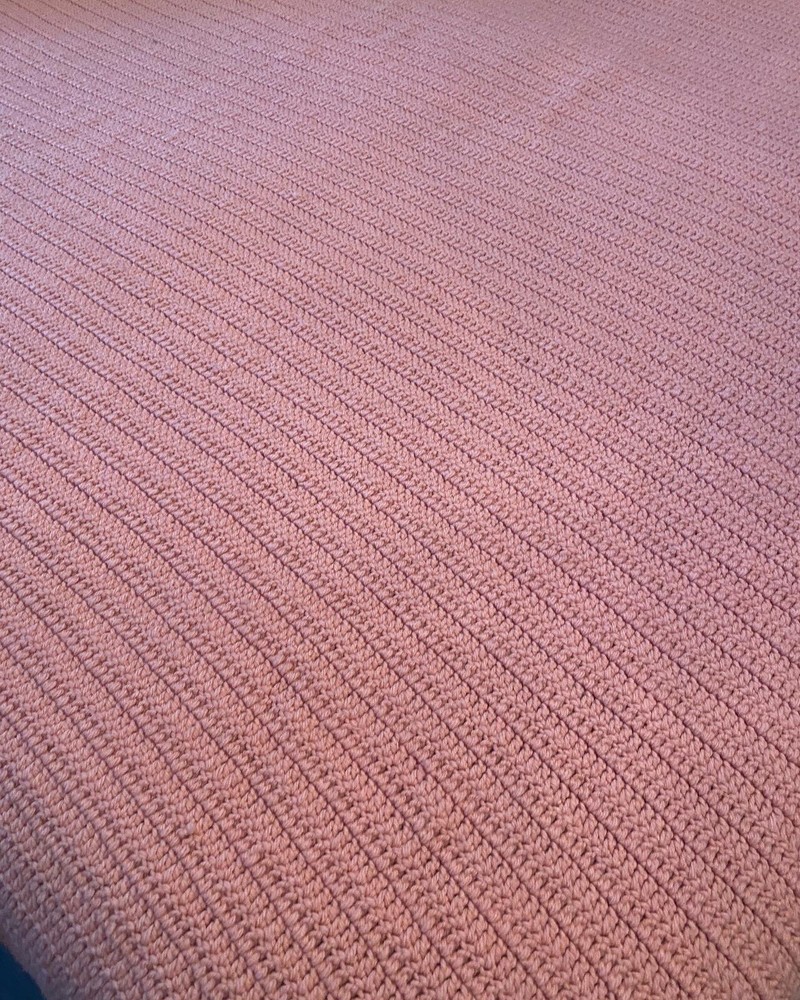 pink crochet throw 60 1/2 by 53 1/2