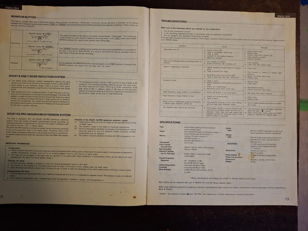 Devon DRM-740 Stereo Cassette Deck Operating Instructions