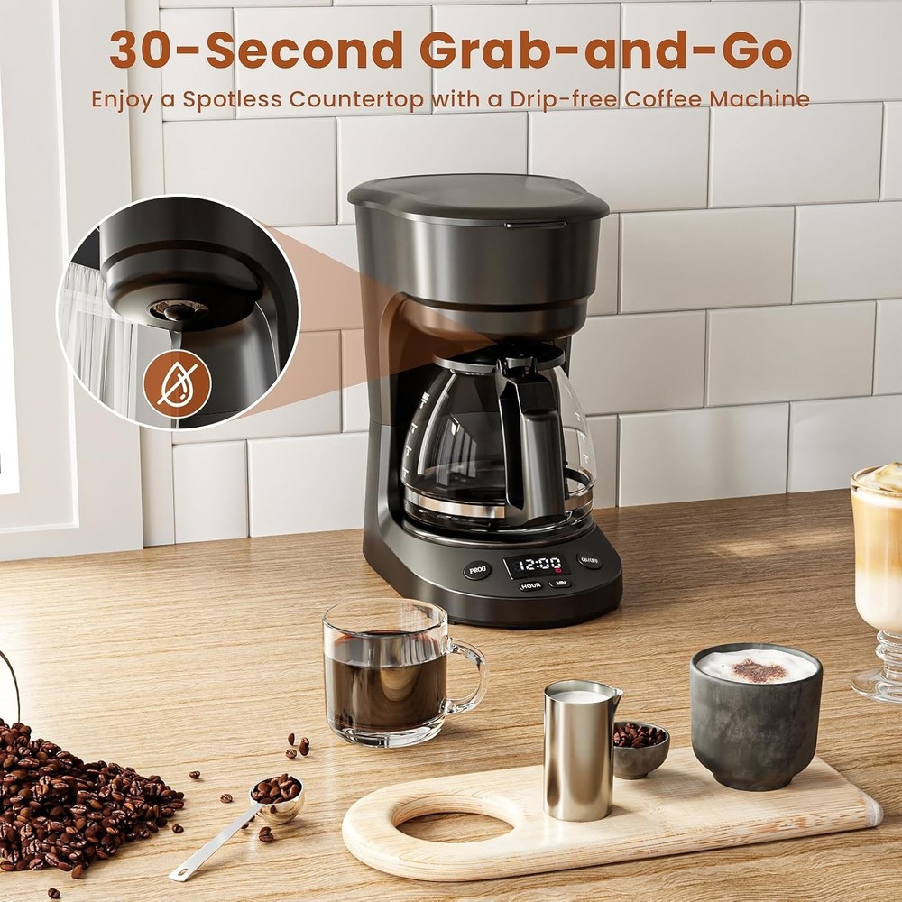 5 Cup Drip Coffee Maker, Portable Coffee Machine with Programmable Timer, Cof...