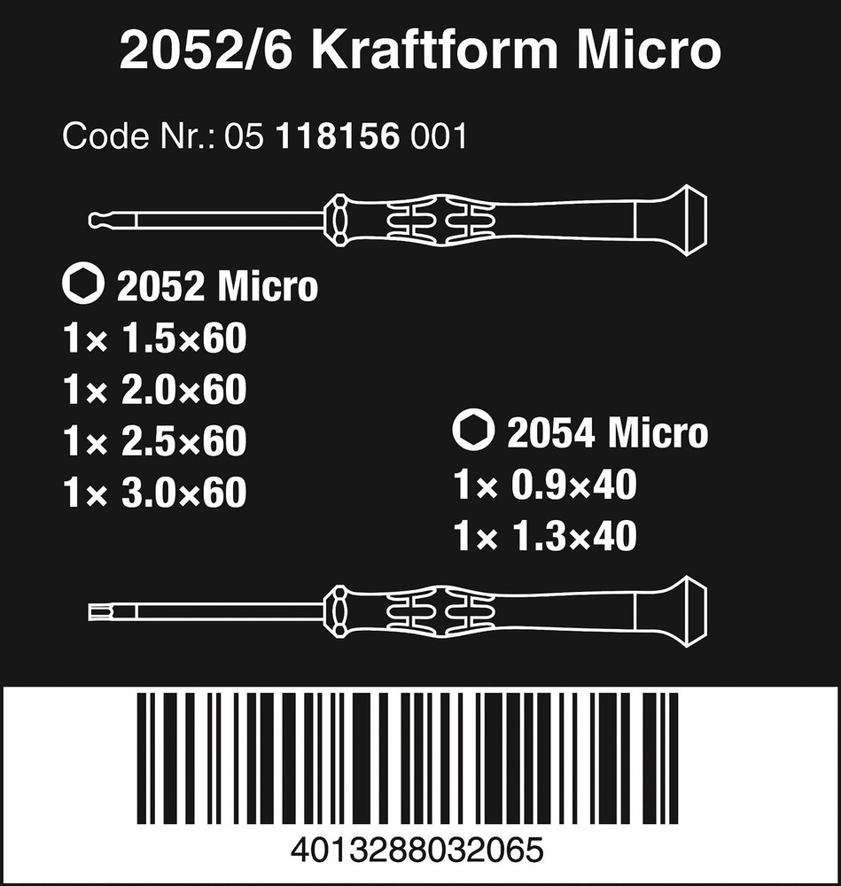 2052/6 Kraftform Micro Ballhead Hexagon Electronics Screwdriver Set and Rack,...
