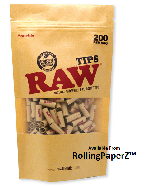 RAW Natural Unrefined Pre-Rolled Rolling Tips - 200 count Resealable Bag