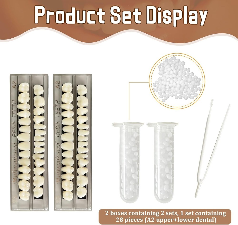 A2 Shade 56 Pcs False Teeth Set - Resin Dentures for Replacement & Props