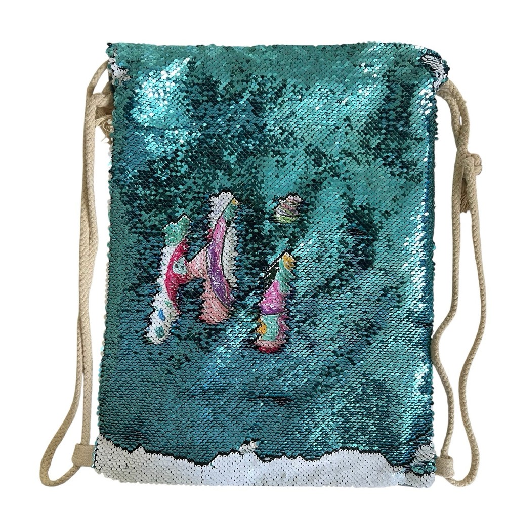 Reverse Flip Sequin Drawstring Backpack Bag NWOT Inside Zip Pocket Perfect Cond