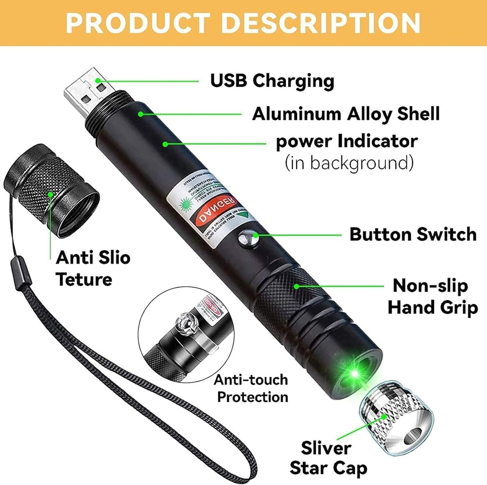 Multi-Function USB Rechargeable Laser Pointer with Pattern Projection for Cats