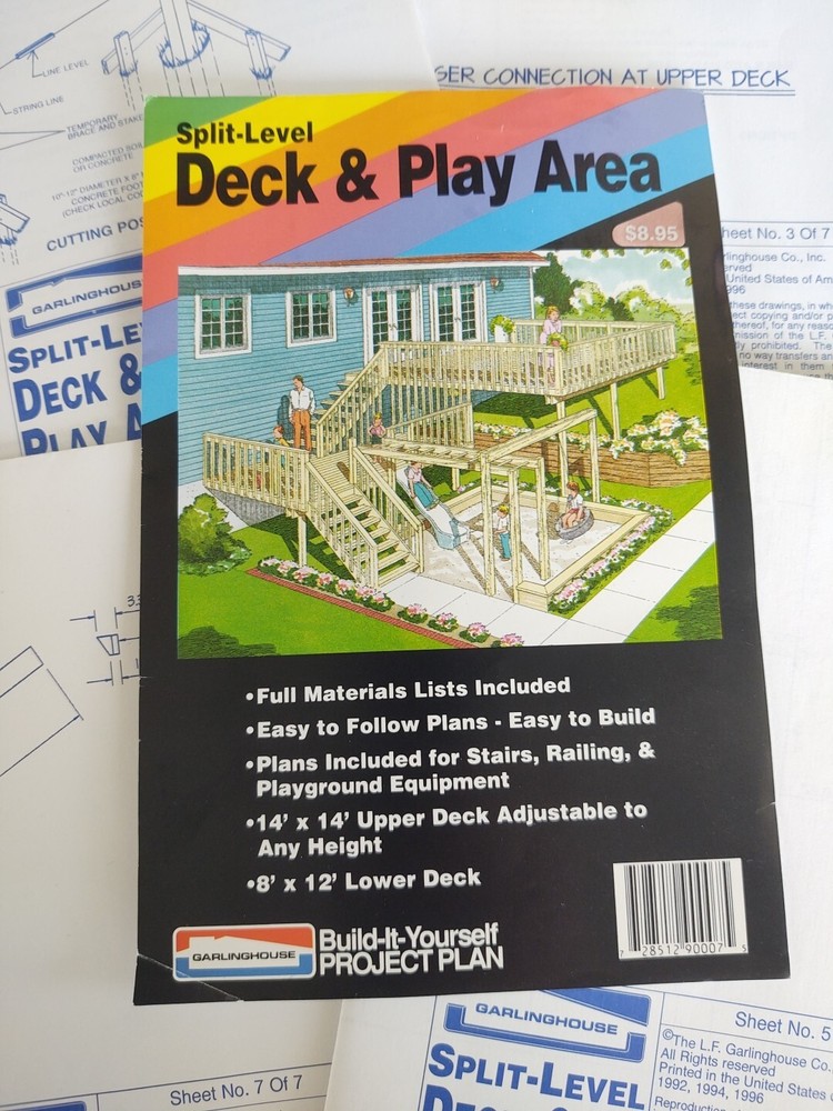 VTG 1996 Garlinghouse Split Level Deck 14' Play Area Project Plan blueprints FYI