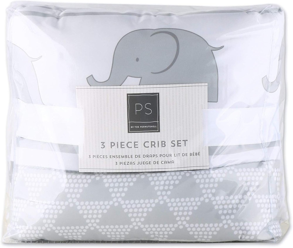 Easy Care 3pc Baby Crib Bedding - Grey Elephant, Microfiber, Machine Wash
