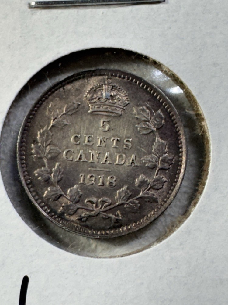 1918 Canada 5 Cents Silver Coin Cleaned