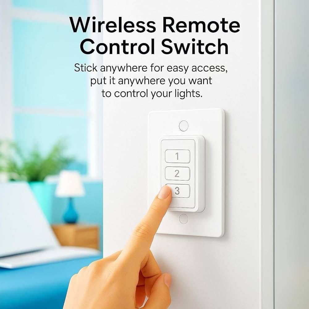 656ft Wireless Wall-Switch: Remote Control Outlet 3 Pack 1Remote for 3 Plugs