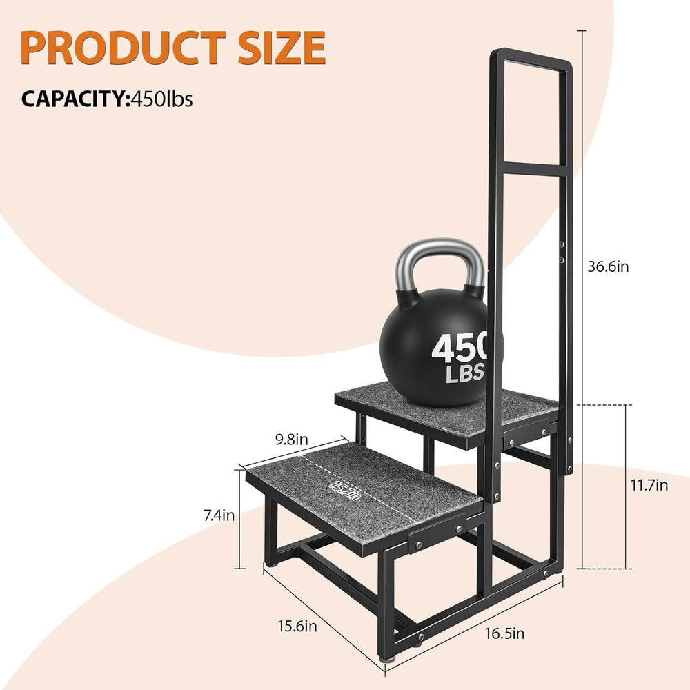 2-Step Stool with Handle for Elderly, Heavy Duty Non-Slip Step Stool for High Be