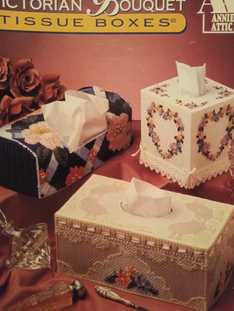 Vintage Victorian Plastic Canvas Tissue Box Plastic Canvas Patterns Booklet