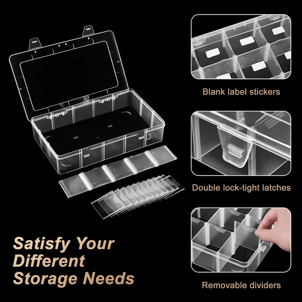 15 Grids Large Plastic Organizer Box with Adjustable Dividers, Clear Craft box