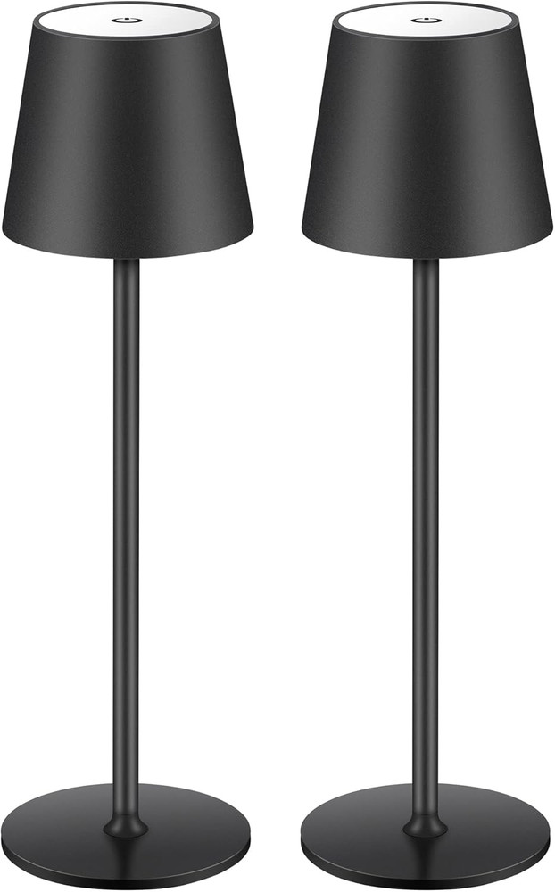 Rechargeable Cordless LED Table Lamp - Minimalist Design (2 Pack, Black)