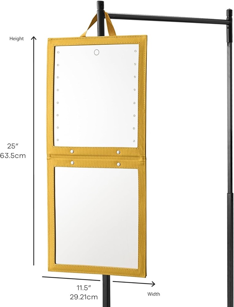 BRUN Adjustable Foldable Wall Mounted Rectangular Mirror, Touch Control, Dimmabl
