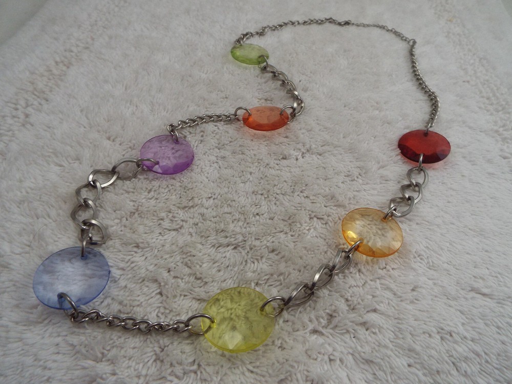 Silvertone Colorful Bead Chain Necklace (K3)
