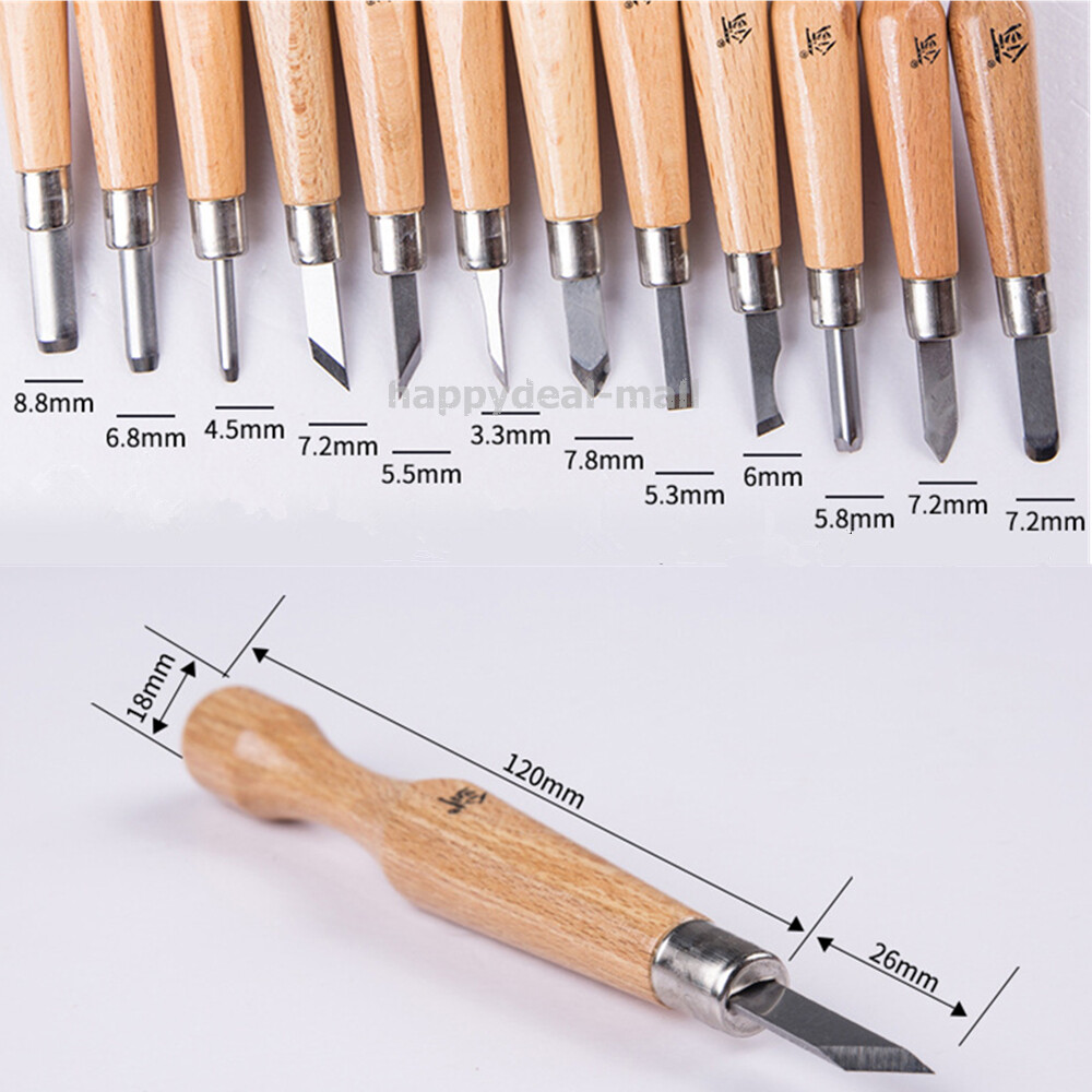 12Pcs Wood Carving Hand Chisel Tool Set Professional Woodworking Gouges Steel