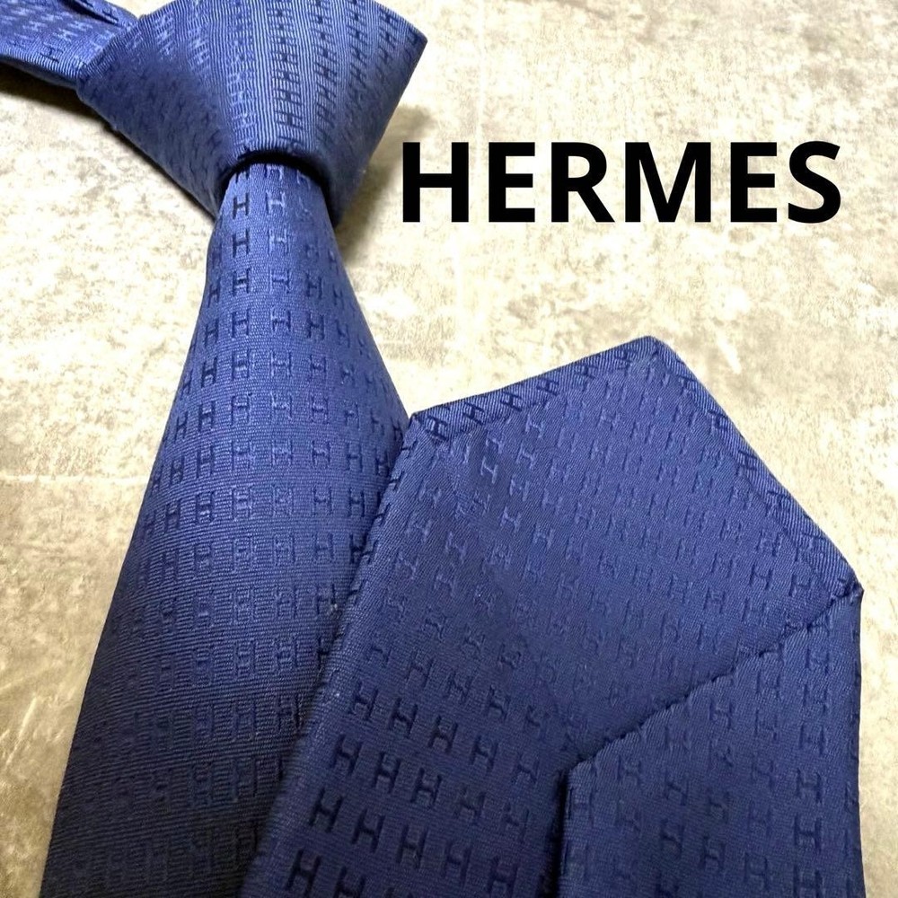HERMES Tie Navy Fason H Pattern